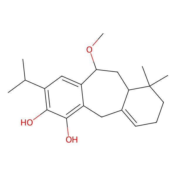2D Structure of 9-Methoxy-12,12-dimethyl-6-propan-2-yltricyclo[9.4.0.03,8]pentadeca-1(15),3,5,7-tetraene-4,5-diol