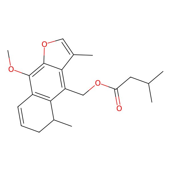 2D Structure of (9-Methoxy-3,5-dimethyl-5,6-dihydrobenzo[f][1]benzofuran-4-yl)methyl 3-methylbutanoate