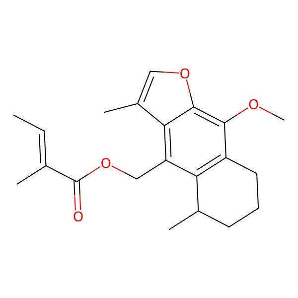 2D Structure of (9-Methoxy-3,5-dimethyl-5,6,7,8-tetrahydrobenzo[f][1]benzofuran-4-yl)methyl 2-methylbut-2-enoate