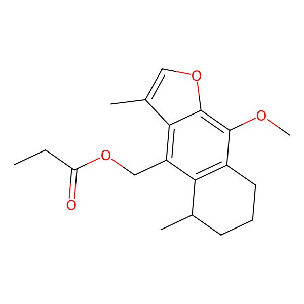 2D Structure of (9-Methoxy-3,5-dimethyl-5,6,7,8-tetrahydrobenzo[f][1]benzofuran-4-yl)methyl propanoate