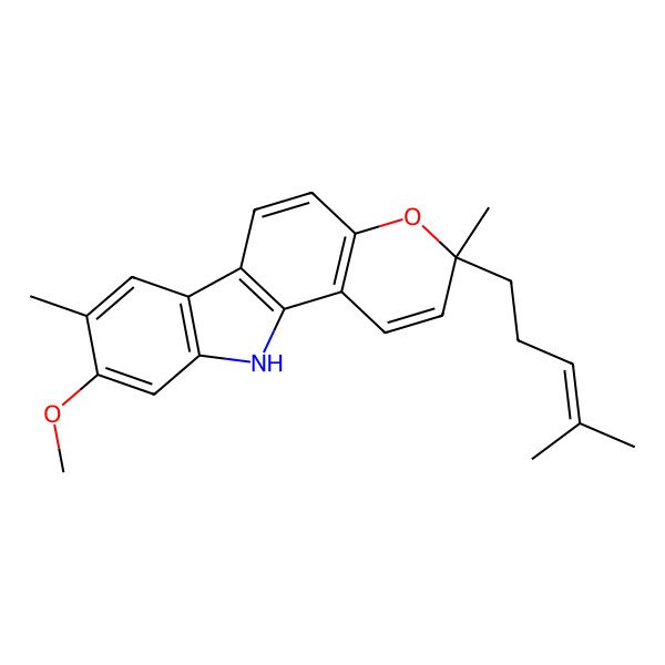 2D Structure of 9-methoxy-3,8-dimethyl-3-(4-methylpent-3-enyl)-11H-pyrano[3,2-a]carbazole