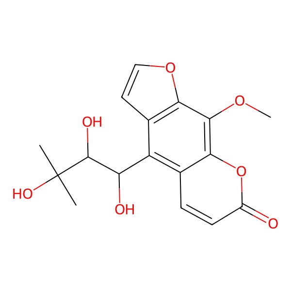 2D Structure of 9-Methoxy-4-(1,2,3-trihydroxy-3-methylbutyl)furo[3,2-g]chromen-7-one