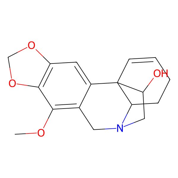 2D Structure of 9-Methoxy-5,7-dioxa-12-azapentacyclo[10.5.2.01,13.02,10.04,8]nonadeca-2,4(8),9,16-tetraen-18-ol