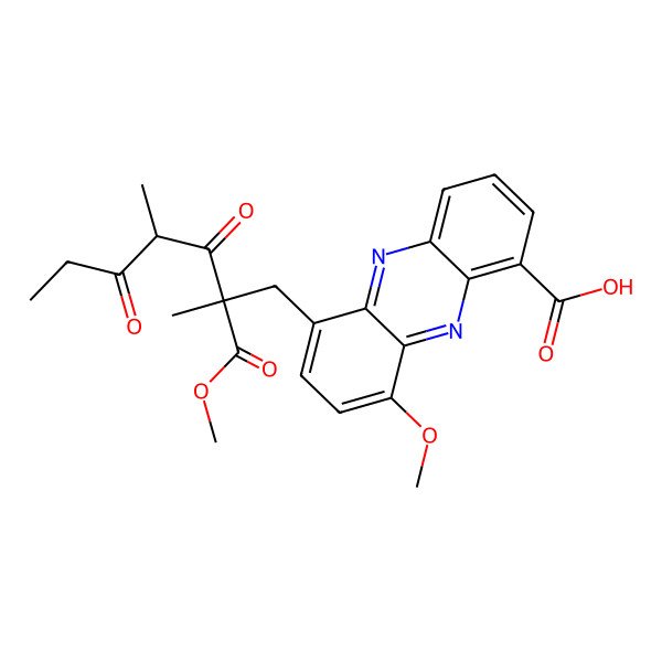 2D Structure of 9-Methoxy-6-(2-methoxycarbonyl-2,4-dimethyl-3,5-dioxoheptyl)phenazine-1-carboxylic acid