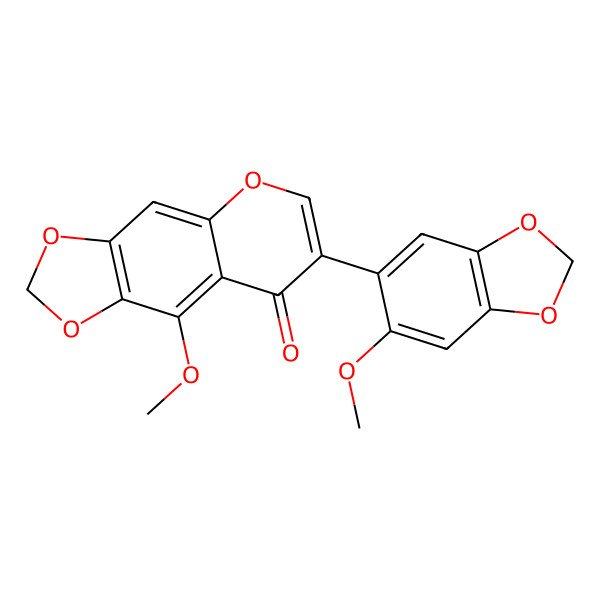 2D Structure of 9-Methoxy-7-(6-methoxy-1,3-benzodioxol-5-yl)-[1,3]dioxolo[4,5-g]chromen-8-one