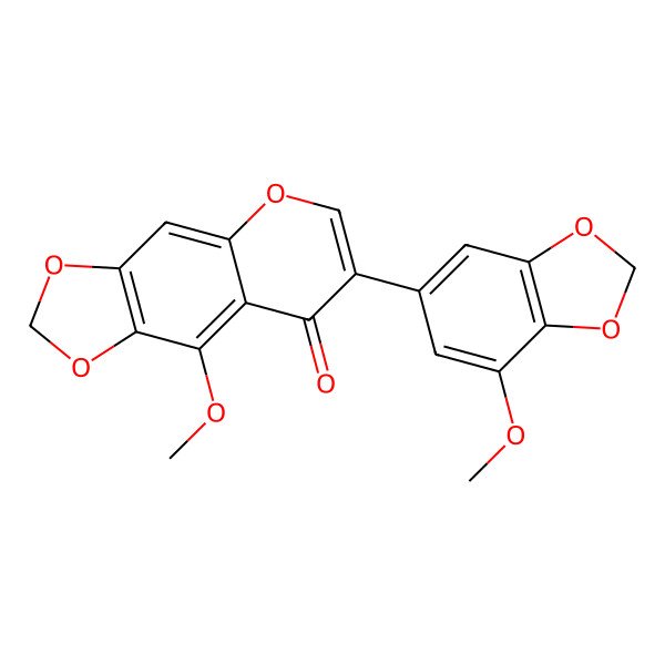 2D Structure of 9-Methoxy-7-(7-methoxy-1,3-benzodioxol-5-yl)-[1,3]dioxolo[4,5-g]chromen-8-one