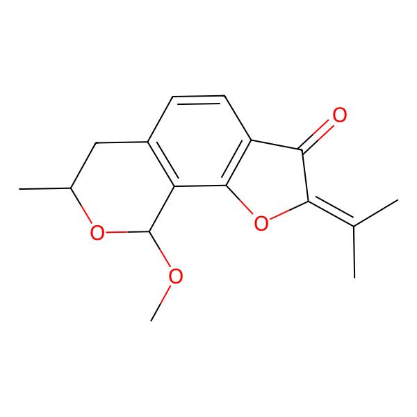 2D Structure of 9-methoxy-7-methyl-2-propan-2-ylidene-7,9-dihydro-6H-furo[3,2-h]isochromen-3-one