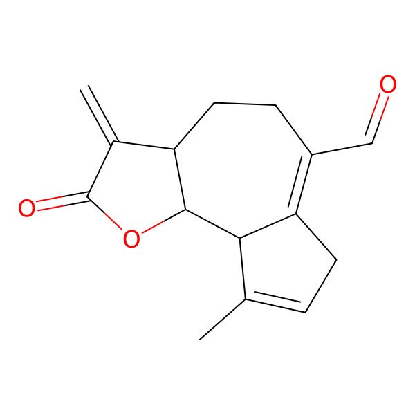 2D Structure of 9-Methyl-3-methylidene-2-oxo-3a,4,5,7,9a,9b-hexahydroazuleno[4,5-b]furan-6-carbaldehyde