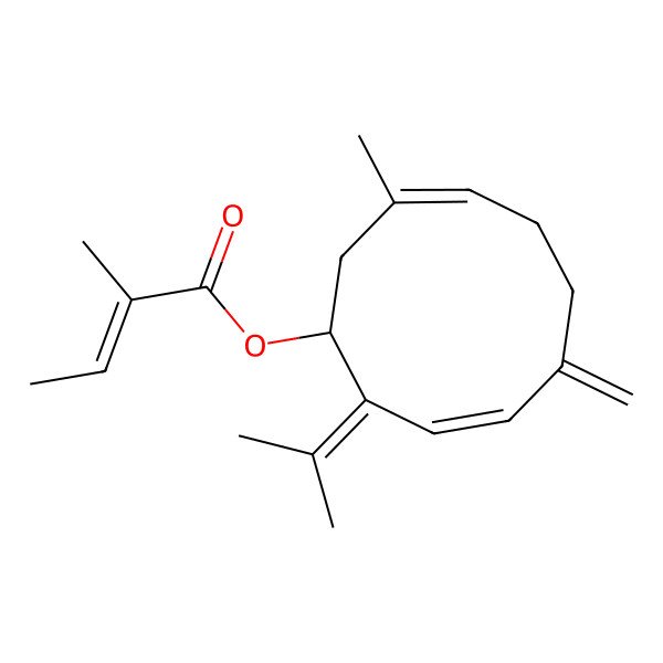 2D Structure of (9-Methyl-5-methylidene-2-propan-2-ylidenecyclodeca-3,8-dien-1-yl) 2-methylbut-2-enoate