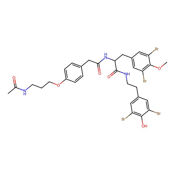 2D Structure of 2-[[2-[4-(3-acetamidopropoxy)phenyl]acetyl]amino]-N-[2-(3,5-dibromo-4-hydroxyphenyl)ethyl]-3-(3,5-dibromo-4-methoxyphenyl)propanamide