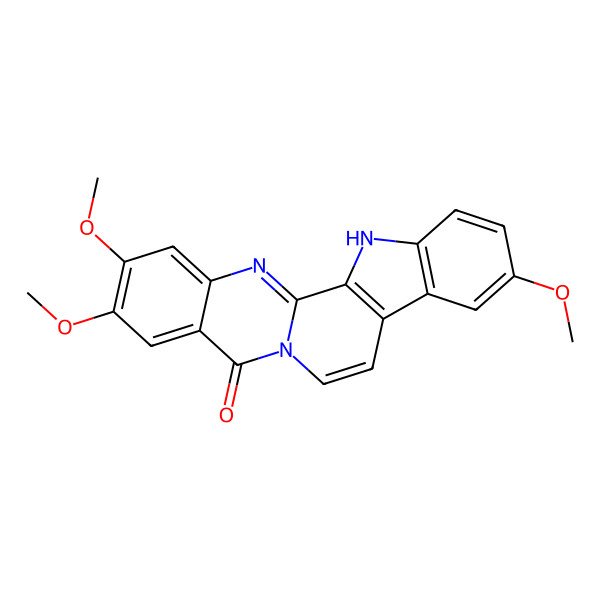 2D Structure of 7,17,18-Trimethoxy-3,13,21-triazapentacyclo[11.8.0.02,10.04,9.015,20]henicosa-1(21),2(10),4(9),5,7,11,15,17,19-nonaen-14-one