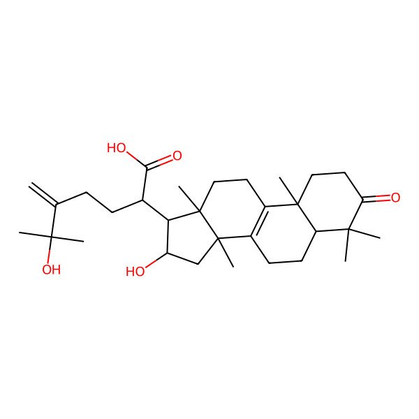 2D Structure of (2R)-6-hydroxy-2-[(5R,10S,13R,14R,16R,17R)-16-hydroxy-4,4,10,13,14-pentamethyl-3-oxo-1,2,5,6,7,11,12,15,16,17-decahydrocyclopenta[a]phenanthren-17-yl]-6-methyl-5-methylideneheptanoic acid