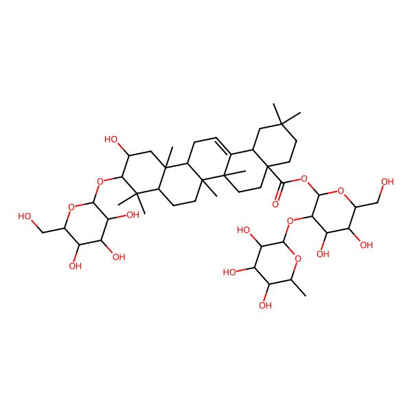 2D Structure of [4,5-Dihydroxy-6-(hydroxymethyl)-3-(3,4,5-trihydroxy-6-methyloxan-2-yl)oxyoxan-2-yl] 11-hydroxy-2,2,6a,6b,9,9,12a-heptamethyl-10-[3,4,5-trihydroxy-6-(hydroxymethyl)oxan-2-yl]oxy-1,3,4,5,6,6a,7,8,8a,10,11,12,13,14b-tetradecahydropicene-4a-carboxylate