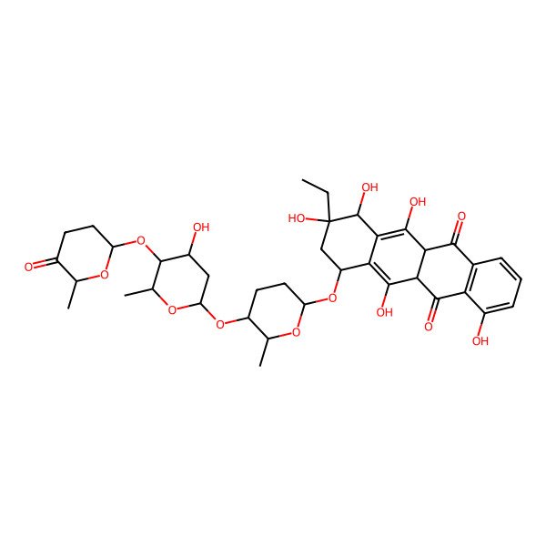 2D Structure of (9R)-9-ethyl-4,6,9,10,11-pentahydroxy-7-[5-[4-hydroxy-6-methyl-5-(6-methyl-5-oxooxan-2-yl)oxyoxan-2-yl]oxy-6-methyloxan-2-yl]oxy-7,8,10,11a-tetrahydro-5aH-tetracene-5,12-dione