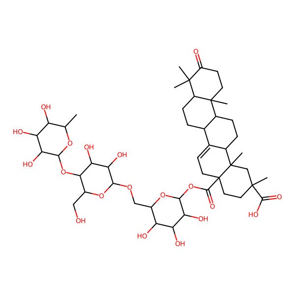 2D Structure of 4a-[6-[[3,4-Dihydroxy-6-(hydroxymethyl)-5-(3,4,5-trihydroxy-6-methyloxan-2-yl)oxyoxan-2-yl]oxymethyl]-3,4,5-trihydroxyoxan-2-yl]oxycarbonyl-2,9,9,12a,14b-pentamethyl-10-oxo-1,3,4,5,6a,6b,7,8,8a,11,12,13,14,14a-tetradecahydropicene-2-carboxylic acid