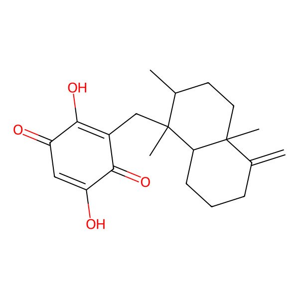 2D Structure of 3-[[(1S,2R,4aR,8aR)-1,2,4a-trimethyl-5-methylidene-3,4,6,7,8,8a-hexahydro-2H-naphthalen-1-yl]methyl]-2,5-dihydroxycyclohexa-2,5-diene-1,4-dione