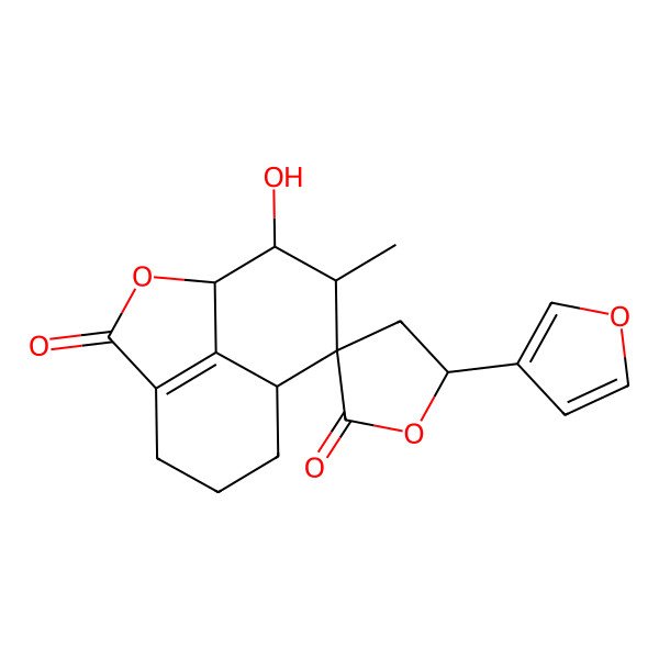 2D Structure of 5'-(Furan-3-yl)-11-hydroxy-10-methylspiro[2-oxatricyclo[6.3.1.04,12]dodec-4(12)-ene-9,3'-oxolane]-2',3-dione