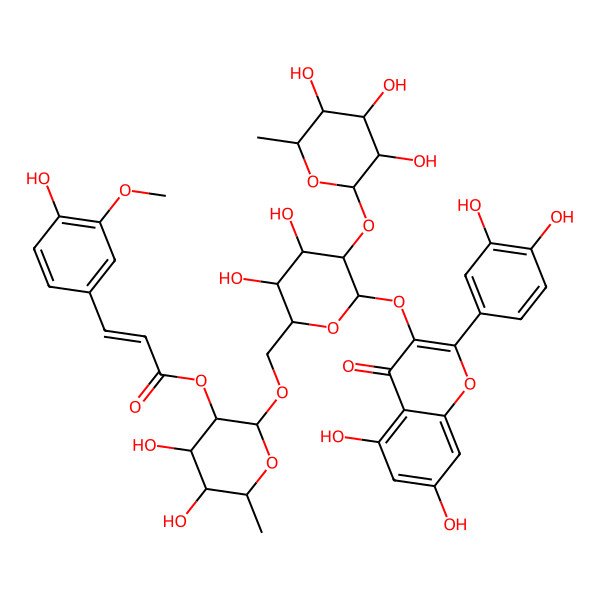 2D Structure of [2-[[6-[2-(3,4-Dihydroxyphenyl)-5,7-dihydroxy-4-oxochromen-3-yl]oxy-3,4-dihydroxy-5-(3,4,5-trihydroxy-6-methyloxan-2-yl)oxyoxan-2-yl]methoxy]-4,5-dihydroxy-6-methyloxan-3-yl] 3-(4-hydroxy-3-methoxyphenyl)prop-2-enoate