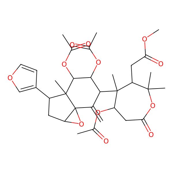 2D Structure of Methyl 2-[5-acetyloxy-4-[4,5-diacetyloxy-3-(furan-3-yl)-3a-methyl-7-methylidene-1a,2,3,4,5,6-hexahydroindeno[1,7a-b]oxiren-6-yl]-2,2,4-trimethyl-7-oxooxepan-3-yl]acetate