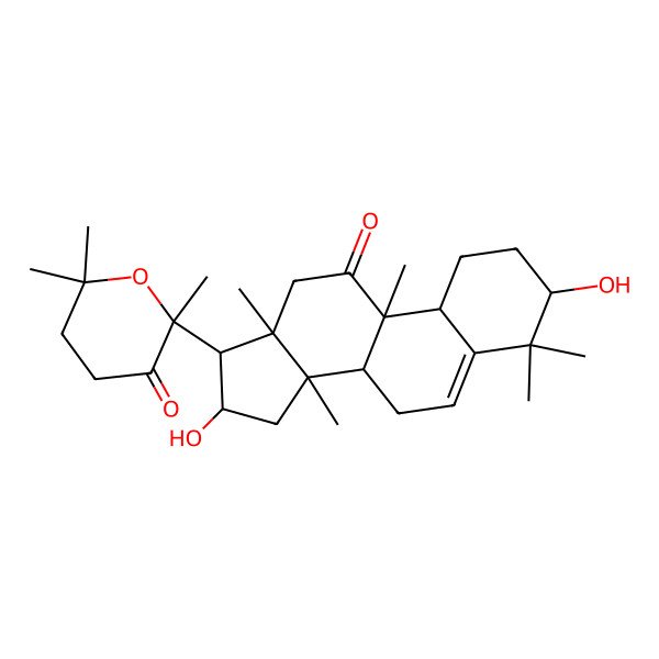 2D Structure of 2-(3,16-Dihydroxy-4,4,9,13,14-pentamethyl-11-oxo-1,2,3,7,8,10,12,15,16,17-decahydrocyclopenta[a]phenanthren-17-yl)-2,6,6-trimethyloxan-3-one