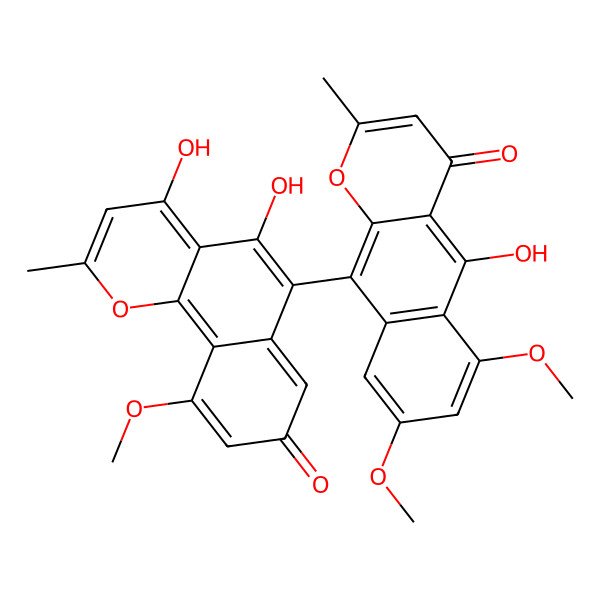 2D Structure of 5,8-Dihydroxy-6-(5-hydroxy-6,8-dimethoxy-2-methyl-4-oxo-benzo[g]chromen-10-yl)-10-methoxy-2-methyl-benzo[h]chromen-4-one