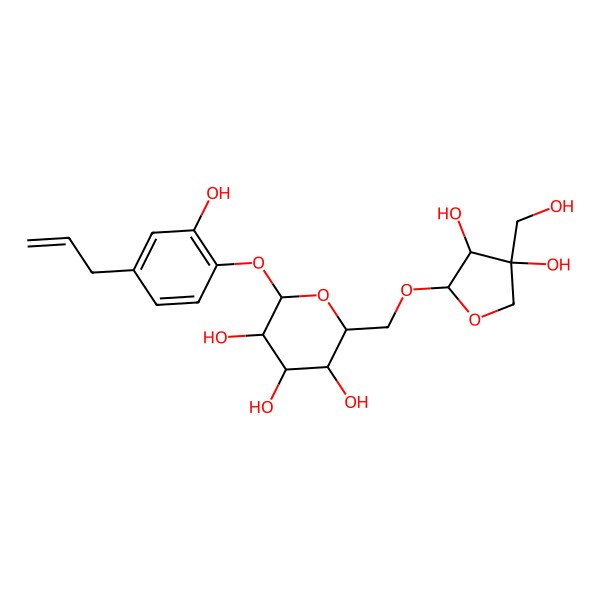 2D Structure of 2-[[3,4-Dihydroxy-4-(hydroxymethyl)oxolan-2-yl]oxymethyl]-6-(2-hydroxy-4-prop-2-enylphenoxy)oxane-3,4,5-triol