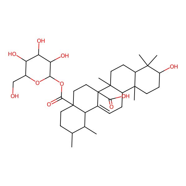 2D Structure of 10-hydroxy-1,2,6b,9,9,12a-hexamethyl-4a-[3,4,5-trihydroxy-6-(hydroxymethyl)oxan-2-yl]oxycarbonyl-2,3,4,5,6,6a,7,8,8a,10,11,12,13,14b-tetradecahydro-1H-picene-6a-carboxylic acid
