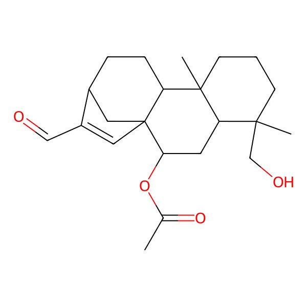 2D Structure of [(1R,2S,4R,5S,9R,10S,13R)-14-formyl-5-(hydroxymethyl)-5,9-dimethyl-2-tetracyclo[11.2.1.01,10.04,9]hexadec-14-enyl] acetate