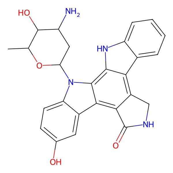 2D Structure of 3-(4-Amino-5-hydroxy-6-methyloxan-2-yl)-7-hydroxy-3,13,23-triazahexacyclo[14.7.0.02,10.04,9.011,15.017,22]tricosa-1,4(9),5,7,10,15,17,19,21-nonaen-12-one