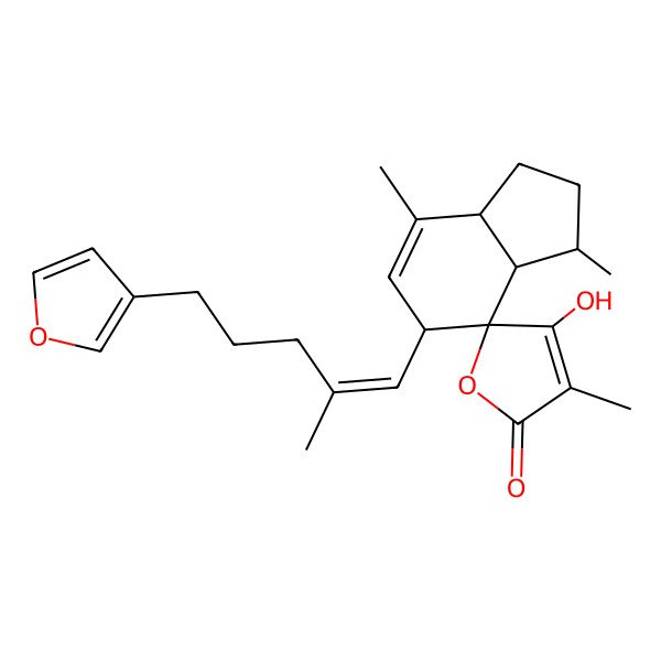 2D Structure of (3S,3aR,4R,5R,7aR)-5-[(E)-5-(furan-3-yl)-2-methylpent-1-enyl]-4'-hydroxy-3,3',7-trimethylspiro[1,2,3,3a,5,7a-hexahydroindene-4,5'-furan]-2'-one