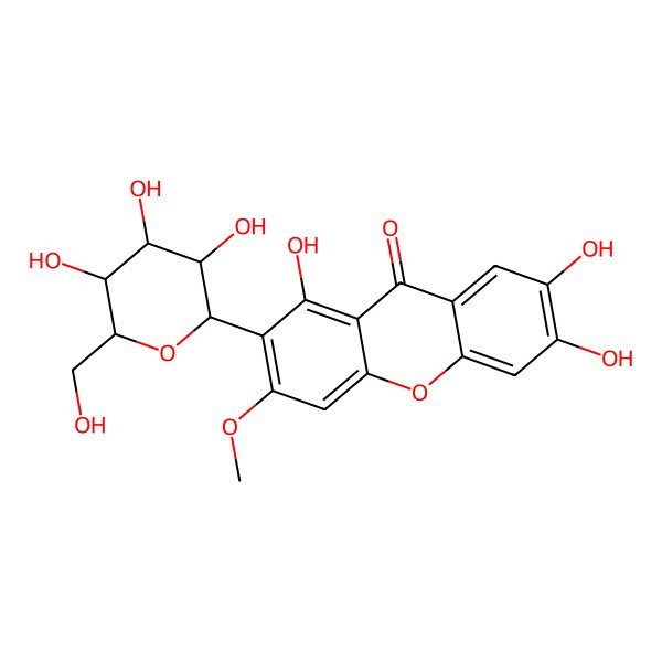 2D Structure of 1,6,7-trihydroxy-3-methoxy-2-[(2S,3R,4R,5S,6R)-3,4,5-trihydroxy-6-(hydroxymethyl)oxan-2-yl]xanthen-9-one