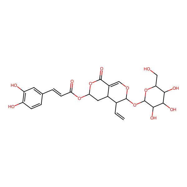 2D Structure of [(3R,4aS,5R,6S)-5-ethenyl-1-oxo-6-[(2S,3R,4S,5S,6R)-3,4,5-trihydroxy-6-(hydroxymethyl)oxan-2-yl]oxy-4,4a,5,6-tetrahydro-3H-pyrano[3,4-c]pyran-3-yl] (E)-3-(3,4-dihydroxyphenyl)prop-2-enoate