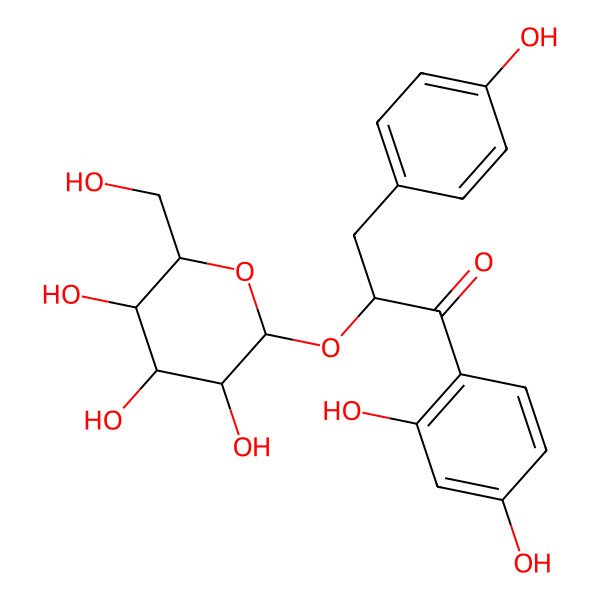 2D Structure of 1-(2,4-Dihydroxyphenyl)-3-(4-hydroxyphenyl)-2-[3,4,5-trihydroxy-6-(hydroxymethyl)oxan-2-yl]oxypropan-1-one