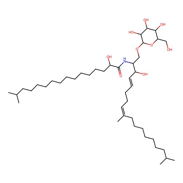 2D Structure of 2-hydroxy-N-[3-hydroxy-9,17-dimethyl-1-[3,4,5-trihydroxy-6-(hydroxymethyl)oxan-2-yl]oxyoctadeca-4,8-dien-2-yl]-15-methylhexadecanamide