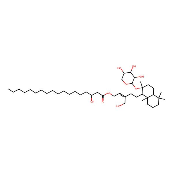 2D Structure of [(Z)-5-[(1R,2R,4aS,8aS)-2,5,5,8a-tetramethyl-2-[(2S,3R,4S,5S)-3,4,5-trihydroxyoxan-2-yl]oxy-3,4,4a,6,7,8-hexahydro-1H-naphthalen-1-yl]-3-(hydroxymethyl)pent-2-enyl] (3R)-3-hydroxyoctadecanoate