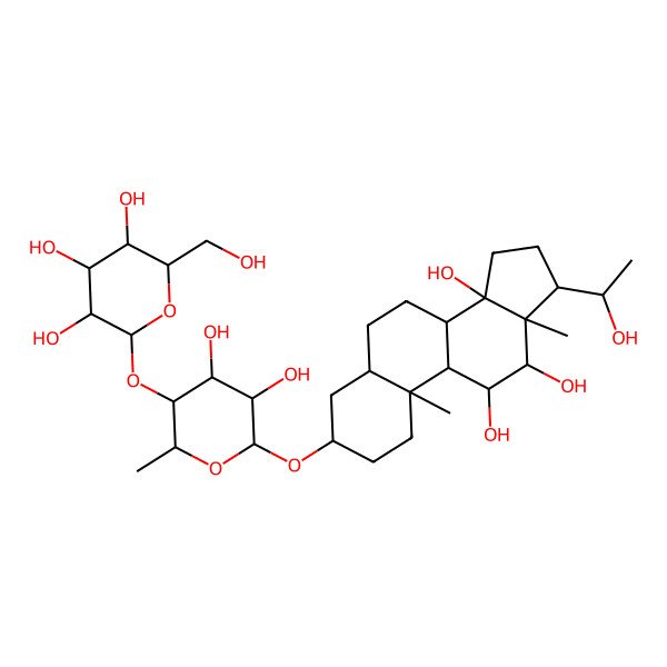 2D Structure of (2R,3R,4S,5R,6R)-2-[(2S,3S,4S,5S,6R)-4,5-dihydroxy-2-methyl-6-[[(3S,5S,8R,9S,10S,11S,12S,13S,14S,17S)-11,12,14-trihydroxy-17-[(1R)-1-hydroxyethyl]-10,13-dimethyl-1,2,3,4,5,6,7,8,9,11,12,15,16,17-tetradecahydrocyclopenta[a]phenanthren-3-yl]oxy]oxan-3-yl]oxy-6-(hydroxymethyl)oxane-3,4,5-triol