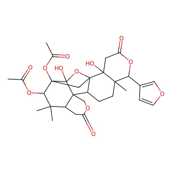 2D Structure of [(1R,2S,6S,7S,10R,11S,16S,18R,19R,20R)-19-acetyloxy-6-(furan-3-yl)-2,20-dihydroxy-7,17,17-trimethyl-4,14-dioxo-5,13,21-trioxahexacyclo[17.2.1.01,10.02,7.011,16.011,20]docosan-18-yl] acetate