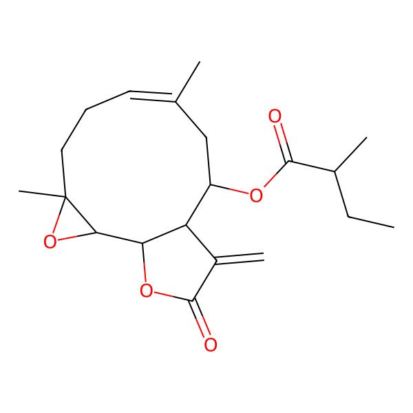 2D Structure of (4,8-Dimethyl-12-methylidene-13-oxo-3,14-dioxatricyclo[9.3.0.02,4]tetradec-7-en-10-yl) 2-methylbutanoate