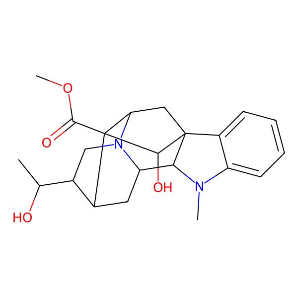 2D Structure of methyl (1R,9S,10S,12S,13S,16S,17R,18S)-18-hydroxy-13-[(1S)-1-hydroxyethyl]-8-methyl-8,15-diazahexacyclo[14.2.1.01,9.02,7.010,15.012,17]nonadeca-2,4,6-triene-17-carboxylate