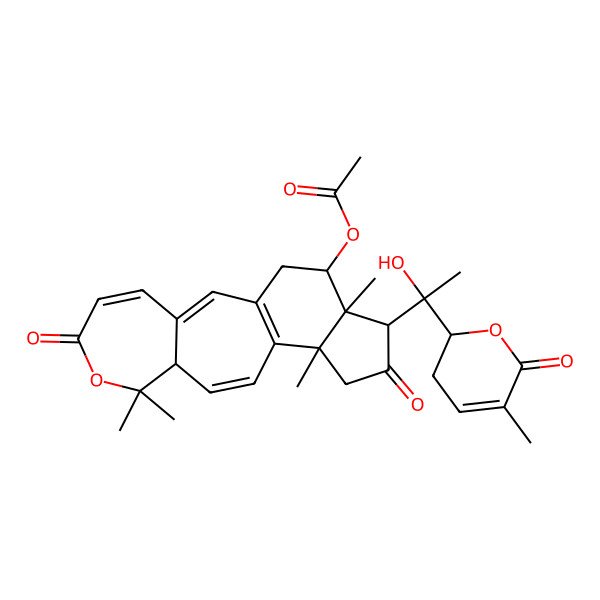 2D Structure of [(9R,13S,16S,17R,18S)-16-[(1R)-1-hydroxy-1-[(2S)-5-methyl-6-oxo-2,3-dihydropyran-2-yl]ethyl]-8,8,13,17-tetramethyl-6,15-dioxo-7-oxatetracyclo[10.7.0.03,9.013,17]nonadeca-1(12),2,4,10-tetraen-18-yl] acetate