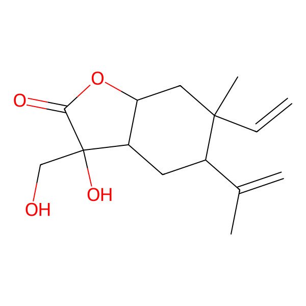 2D Structure of (3S,3aS,5R,6S,7aS)-6-ethenyl-3-hydroxy-3-(hydroxymethyl)-6-methyl-5-prop-1-en-2-yl-4,5,7,7a-tetrahydro-3aH-1-benzofuran-2-one