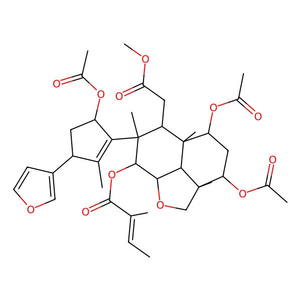 2D Structure of [(1R,4R,5R,7S,8R,9R,10R,11S,12S)-5,7-diacetyloxy-10-[(3R,5S)-5-acetyloxy-3-(furan-3-yl)-2-methylcyclopenten-1-yl]-9-(2-methoxy-2-oxoethyl)-4,8,10-trimethyl-2-oxatricyclo[6.3.1.04,12]dodecan-11-yl] (Z)-2-methylbut-2-enoate