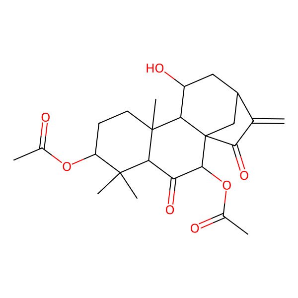 2D Structure of (2-Acetyloxy-11-hydroxy-5,5,9-trimethyl-14-methylidene-3,15-dioxo-6-tetracyclo[11.2.1.01,10.04,9]hexadecanyl) acetate