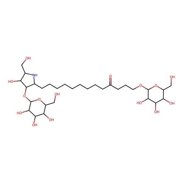 2D Structure of 13-[(2R,3R,4S,5R)-4-hydroxy-5-(hydroxymethyl)-3-[(2R,3R,4S,5S,6R)-3,4,5-trihydroxy-6-(hydroxymethyl)oxan-2-yl]oxypyrrolidin-2-yl]-1-[(2R,3R,4S,5S,6R)-3,4,5-trihydroxy-6-(hydroxymethyl)oxan-2-yl]oxytridecan-4-one