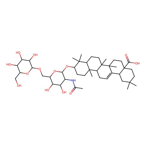 2D Structure of (4aS,6aR,6aS,6bR,8aR,10S,12aR,14bS)-10-[(2R,3R,4R,5S,6R)-3-acetamido-4,5-dihydroxy-6-[[(2R,3R,4S,5S,6R)-3,4,5-trihydroxy-6-(hydroxymethyl)oxan-2-yl]oxymethyl]oxan-2-yl]oxy-2,2,6a,6b,9,9,12a-heptamethyl-1,3,4,5,6,6a,7,8,8a,10,11,12,13,14b-tetradecahydropicene-4a-carboxylic acid