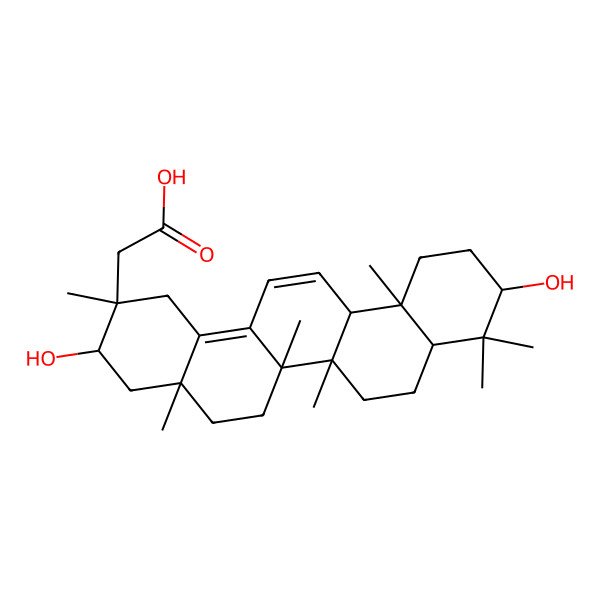 2D Structure of 2-(3,10-Dihydroxy-2,4a,6a,6b,9,9,12a-heptamethyl-1,3,4,5,6,6a,7,8,8a,10,11,12-dodecahydropicen-2-yl)acetic acid