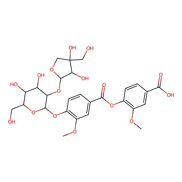 2D Structure of 4-[4-[3-[3,4-Dihydroxy-4-(hydroxymethyl)oxolan-2-yl]oxy-4,5-dihydroxy-6-(hydroxymethyl)oxan-2-yl]oxy-3-methoxybenzoyl]oxy-3-methoxybenzoic acid