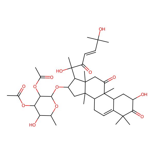 2D Structure of [(2R,3S,4S,5S,6S)-3-acetyloxy-2-[[(2S,8S,9R,10R,13R,14S,16R,17R)-17-[(E,2R)-2,6-dihydroxy-6-methyl-3-oxohept-4-en-2-yl]-2-hydroxy-4,4,9,13,14-pentamethyl-3,11-dioxo-2,7,8,10,12,15,16,17-octahydro-1H-cyclopenta[a]phenanthren-16-yl]oxy]-5-hydroxy-6-methyloxan-4-yl] acetate