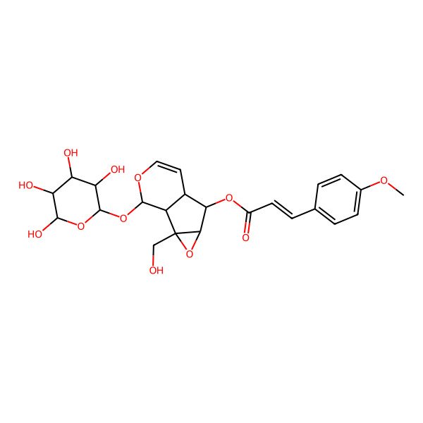 2D Structure of [(1S,2S,4S,5S,6R,10S)-2-(hydroxymethyl)-10-[(2S,3S,5R)-3,4,5,6-tetrahydroxyoxan-2-yl]oxy-3,9-dioxatricyclo[4.4.0.02,4]dec-7-en-5-yl] (E)-3-(4-methoxyphenyl)prop-2-enoate