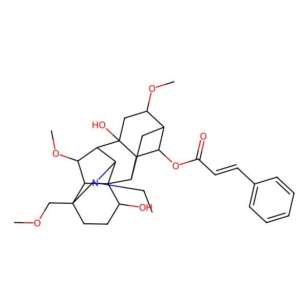 2D Structure of [(1R,2R,3R,4R,5R,6S,8R,9S,10S,13R,16R,17S,18S)-11-ethyl-8,16-dihydroxy-6,18-dimethoxy-13-(methoxymethyl)-11-azahexacyclo[7.7.2.12,5.01,10.03,8.013,17]nonadecan-4-yl] (E)-3-phenylprop-2-enoate
